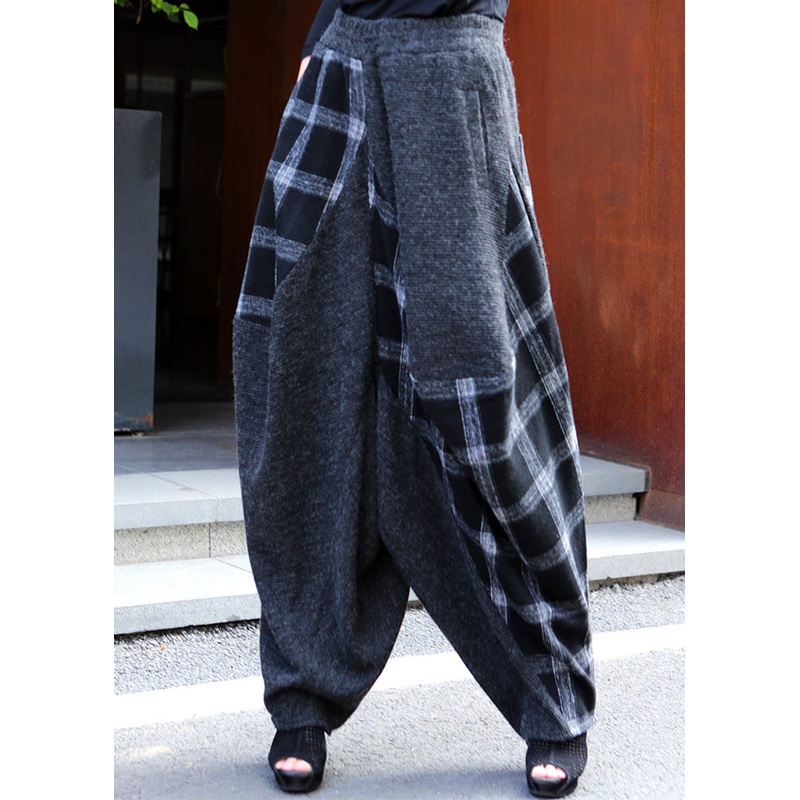 Plus Size Plaid Patchwork Elastic Waist Lantern Pants Fall