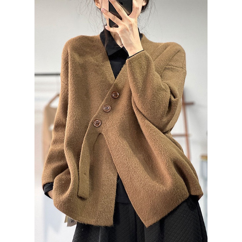Style Chocolate Asymmetrical Thick Cashmere Knit Pullover Winter