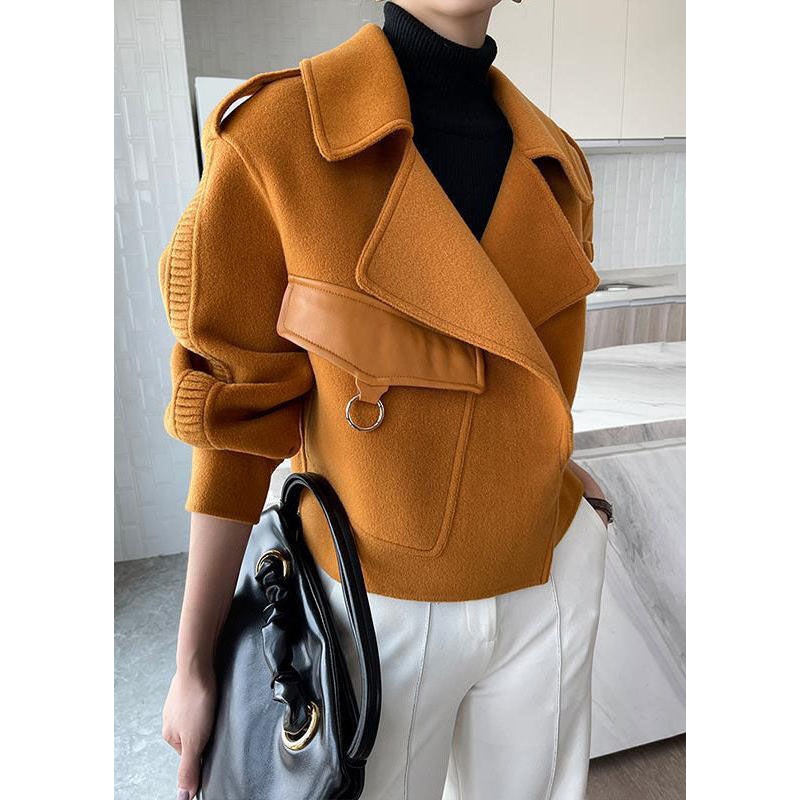 Unique Orange Peter Pan Collar Patchwork Wool Blend Coat Fall