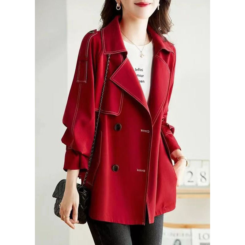 Unique Red Peter Pan Collar Pockets Button Patchwork Cotton Coats Fall