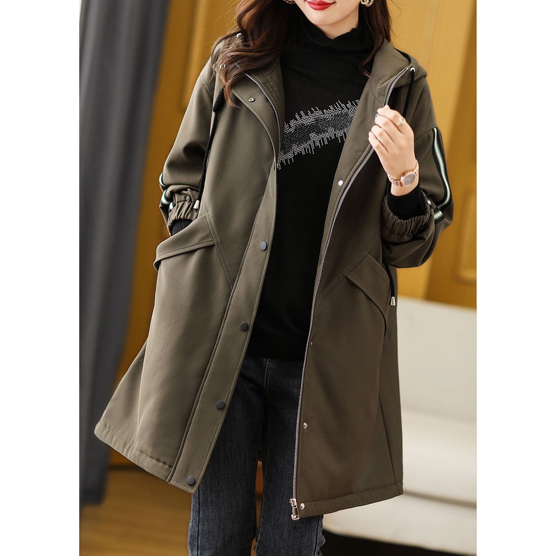 Women Maroon Zippered Patchwork Drawstring Button Thick Hoodies Down Jackets Winter