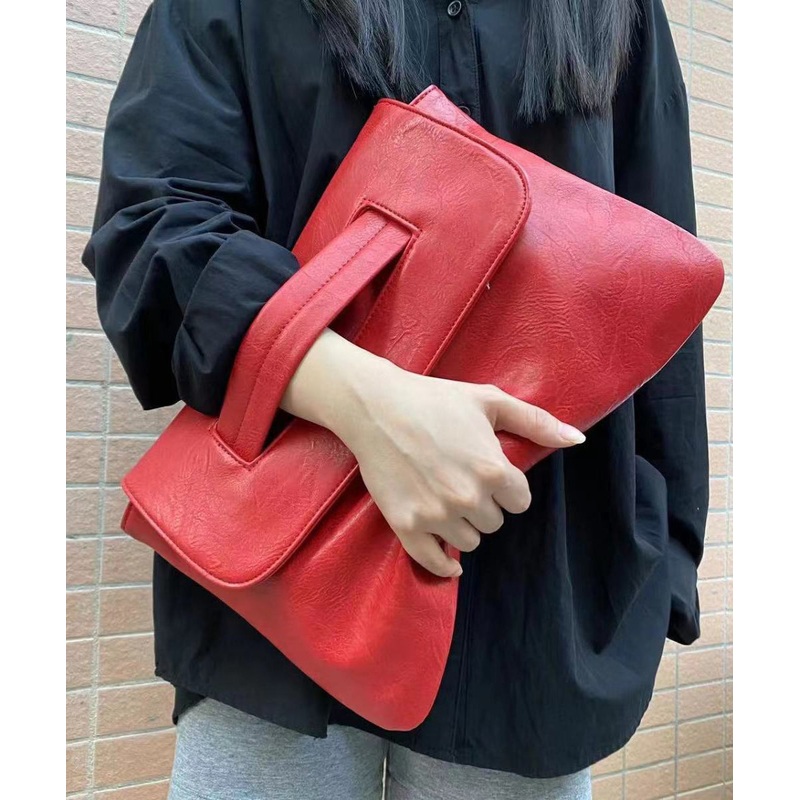 2025 New Red Patchwork Faux Leather Tote Handbag