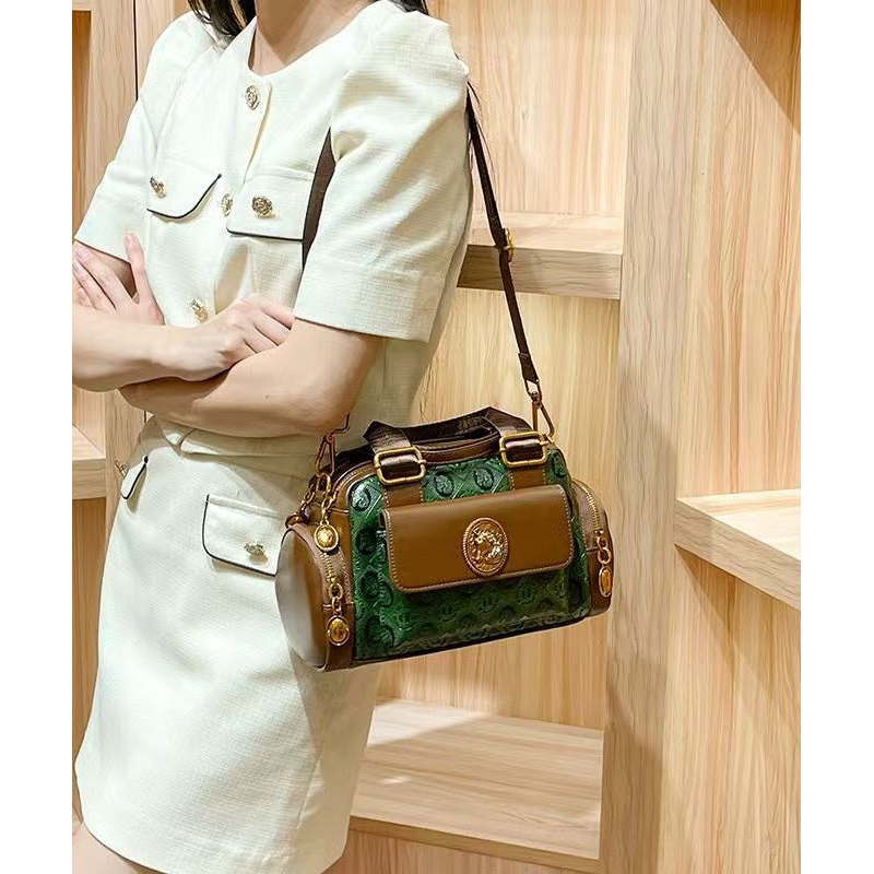 2025 New Versatile Green Calf Leather Satchel Handbag