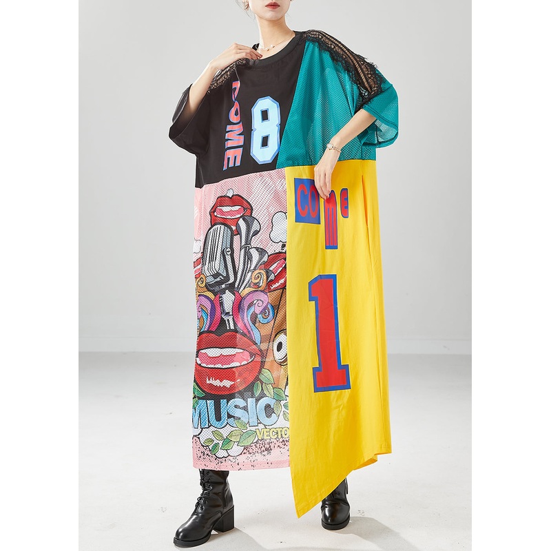 Art Asymmetrical Patchwork Hollow Out Graffiti Dresses Summer