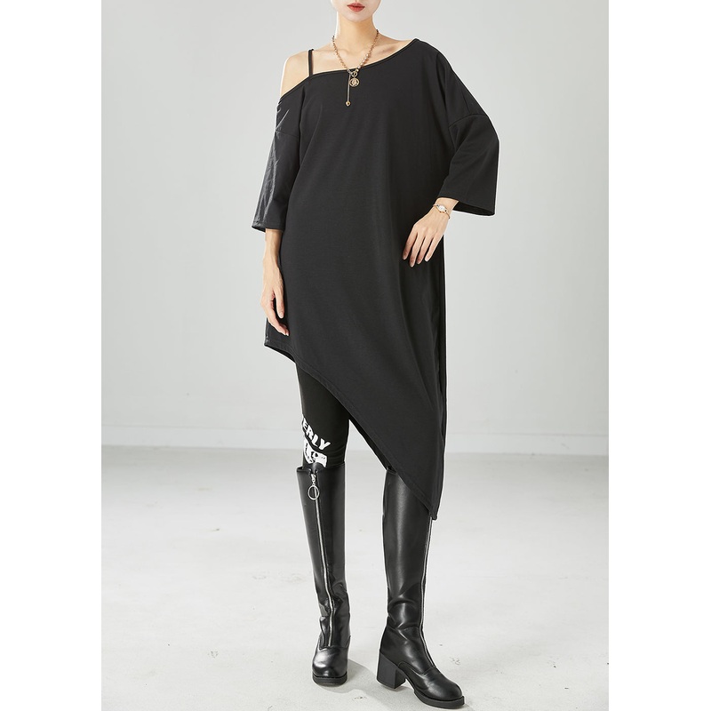 Black Off The Shoulder Cotton Maxi Dresses Asymmetrical Summer