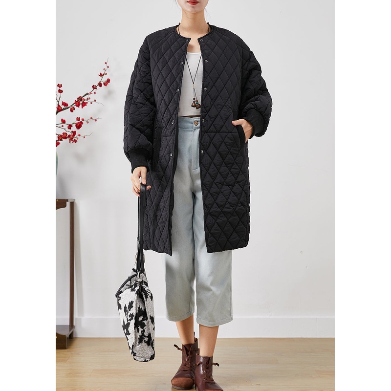 Black Plaid Fine Cotton Filled Winter Coats Oversized Thick Winter