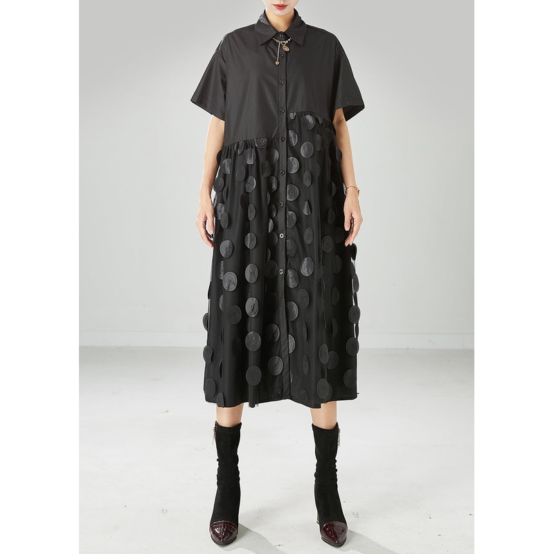 Bohemian Black Peter Pan Collar Tulle Patchwork Cotton Maxi Dresses Summer