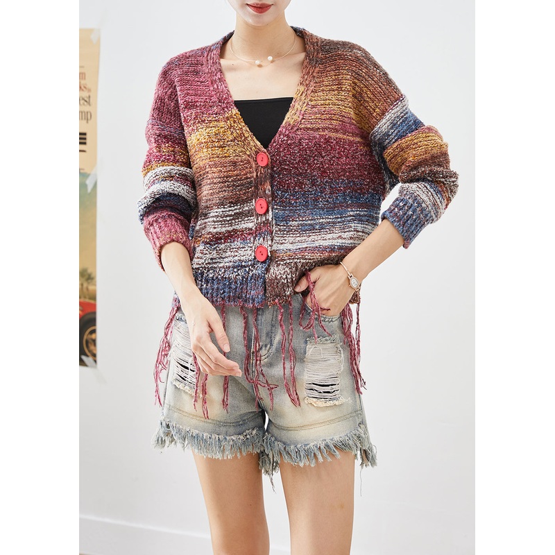 Bohemian Tasseled Tie Dye Knit Jacket Fall