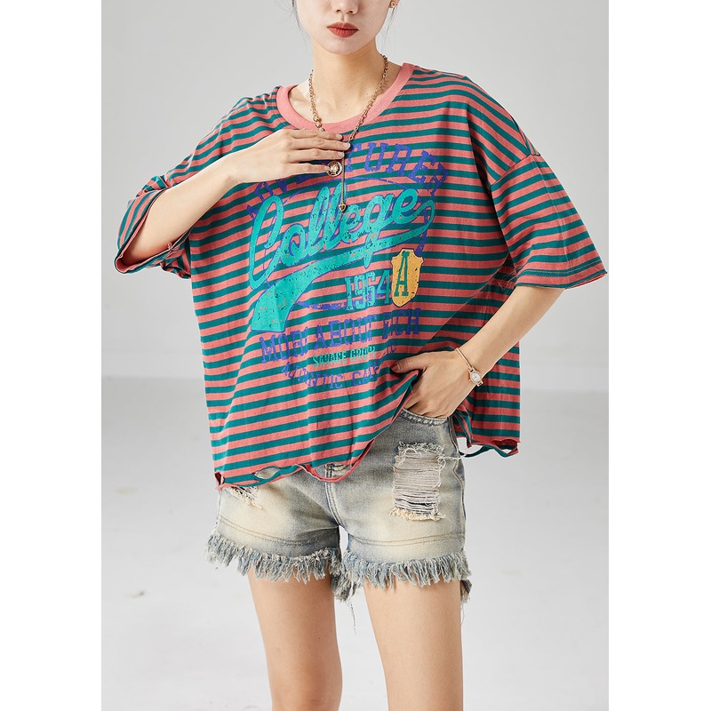 Boho Brown Oversized Striped Cotton Tank Tops Summer