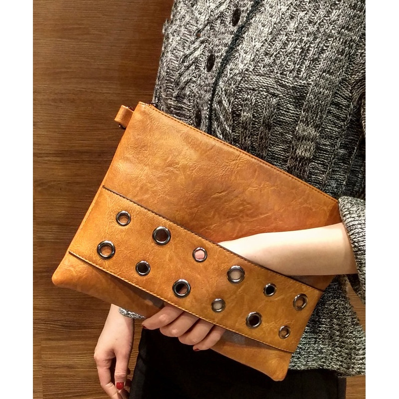 Boho Yellow Nail Bead Faux Leather Wallet Purse