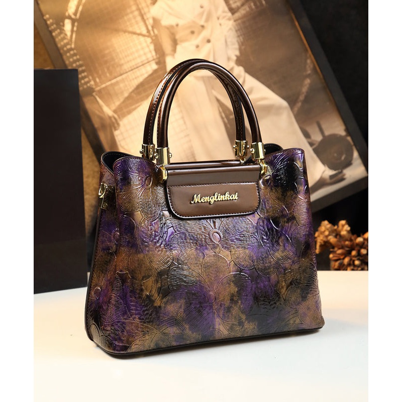 Boutique Gradient Purple Embossed Durable Faux Leather Tote Handbag