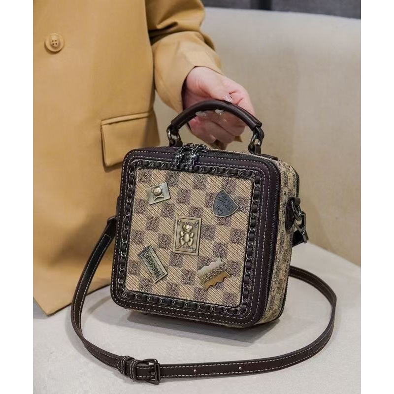 Boutique Stylish Khaki Faux Leather Messenger Bag