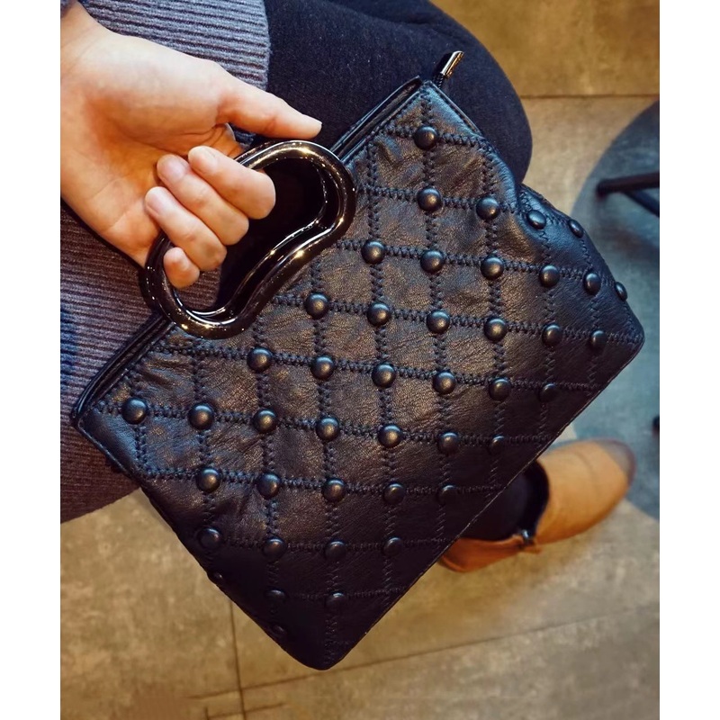 Chic Black Large Capacity Calf Leather Tote Handbag
