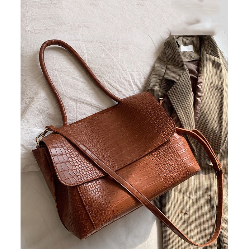 Classy Brown Patchwork Faux Leather Messenger Bag