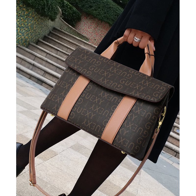 Classy Chocolate Large Capacity Calf Leather Tote Handbag