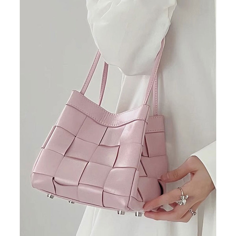 Cute Pink Faux Leather Braid Satchel Handbag