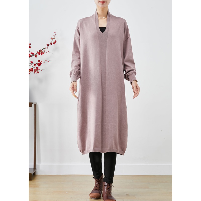 DIY Light Purple V Neck Knit Long Dresses Fall