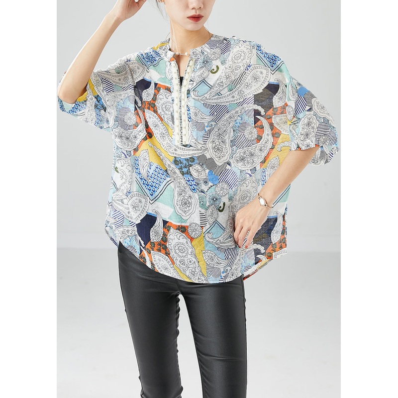 Elegant Oversized Print Chiffon Shirt Top Summer