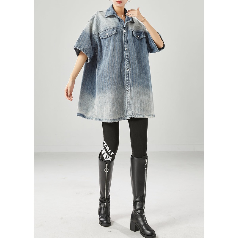 Fashion Blue Oversized Gradient Color Denim Coats Summer