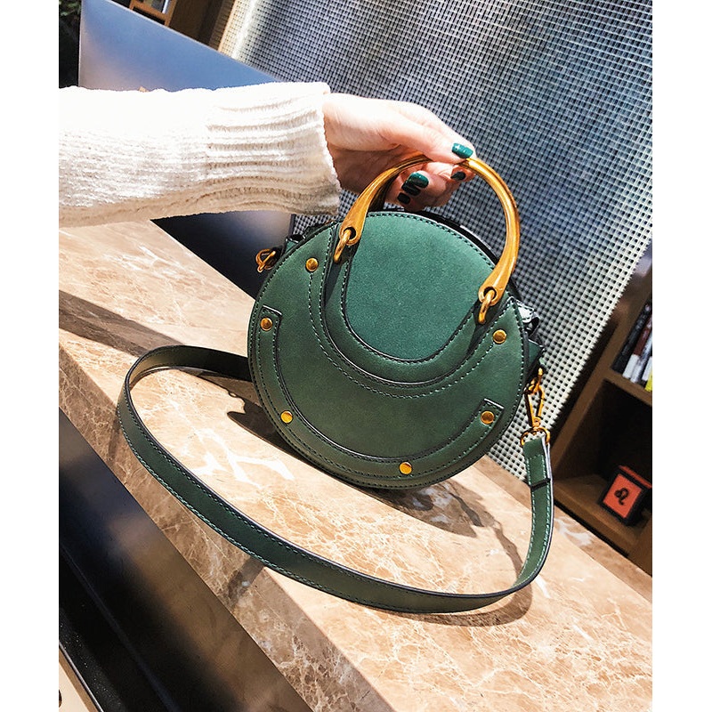 Fashion Green Suede Patchwork Faux Leather Satchel Handbag