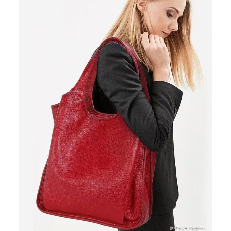 Fashion Versatile Red Large Capacity Calf Leather Satchel Handbag