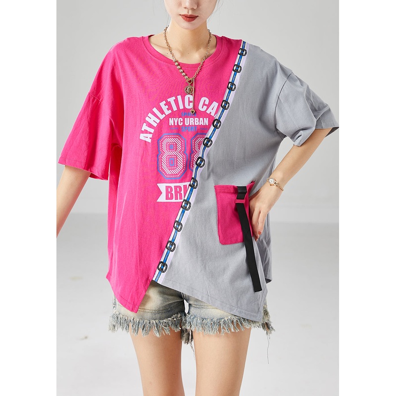 French Colorblock Asymmetrical Patchwork Cotton Tank Tops Summer