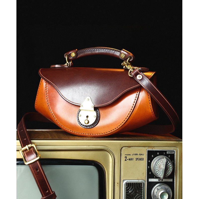 Handmade Brown Versatile Calf Leather Satchel Handbag