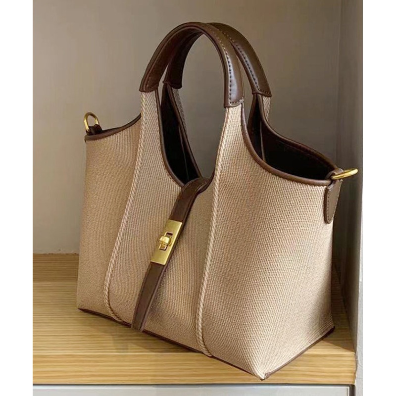 Handmade Khaki Durable Faux Leather Tote Handbag