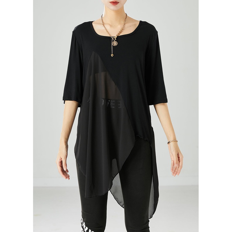 Modern Black Asymmetrical Patchwork Cotton Tank Summer