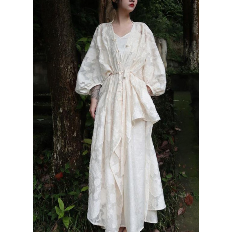 New Chinese Jacquard Oriental Buckle Cardigan Dress Two Piece Set
