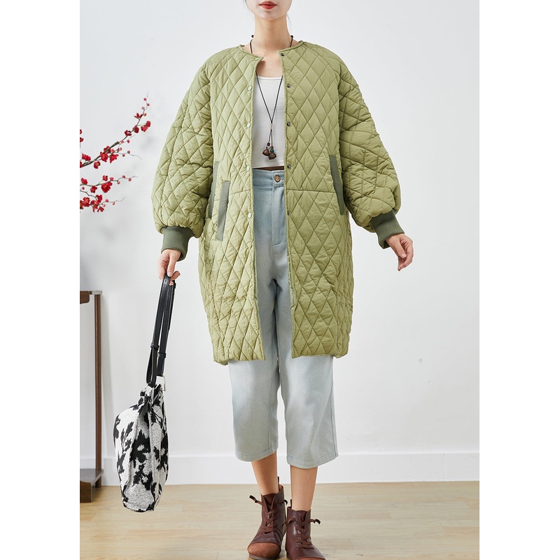 Plus Size Green Oversized Plaid Fine Cotton Filled Womens Parka Winter