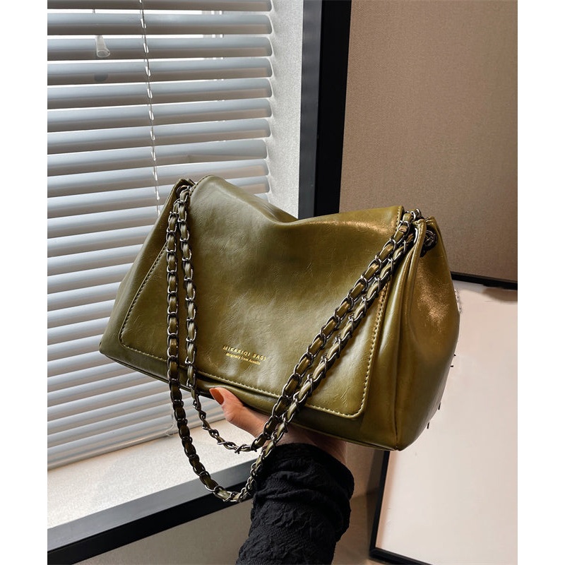 Regular Green Zippered Faux Leather Satchel Bag Handbag