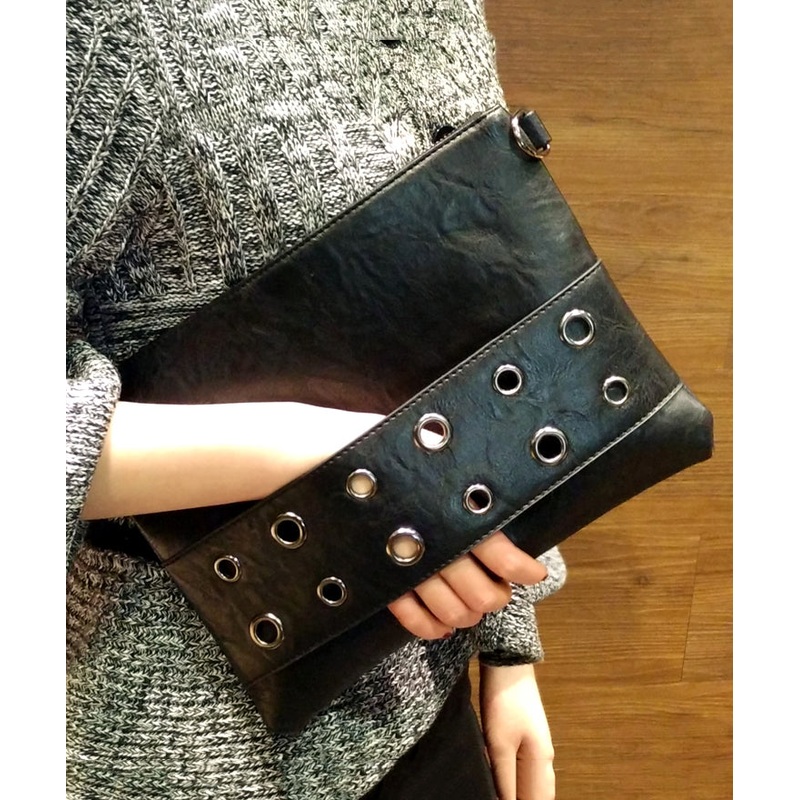 Retro Black Zippered Patchwork Faux Leather Shopping Bag