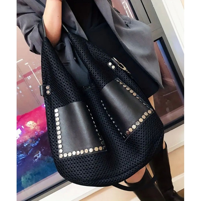 Retro Mesh Large Capacity Shoulder Bag Punk Style