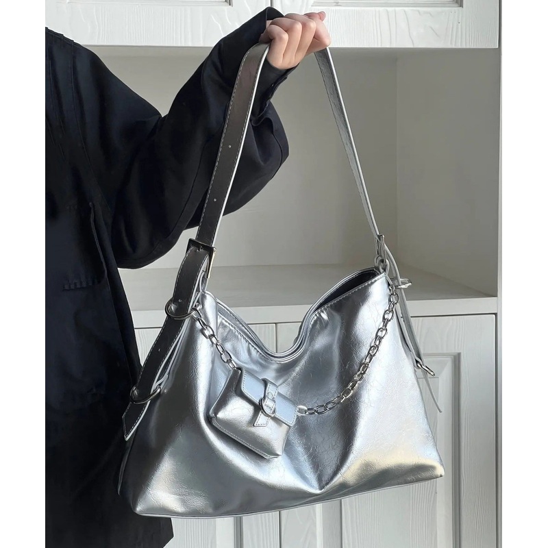 Simple Silk Zippered Faux Leather Satchel Handbag