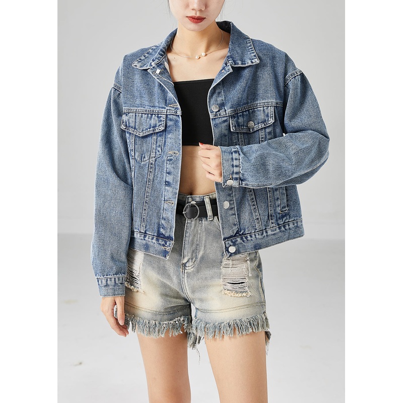 Style Blue Backless Tasseled Denim Coats Fall