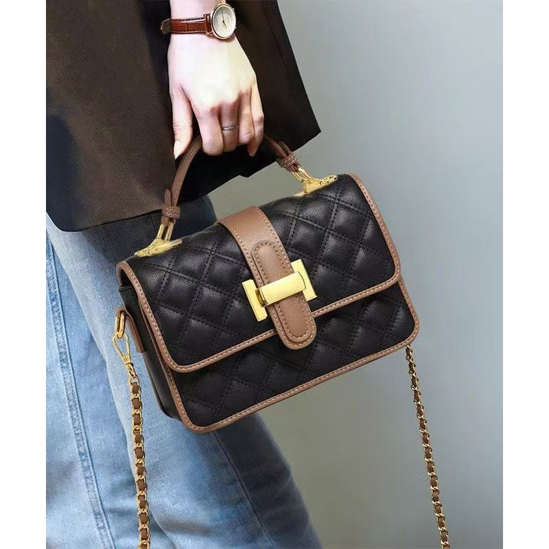 Stylish Black Solid Durable Calf Leather Tote Handbag