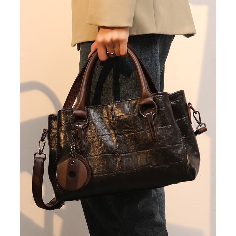 Unique Black Zippered Patchwork Faux Leather Messenger Bag