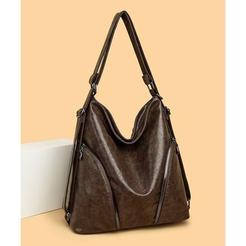 Unique Chocolate Large Capacity Faux Leather Satchel Backpack Handbag