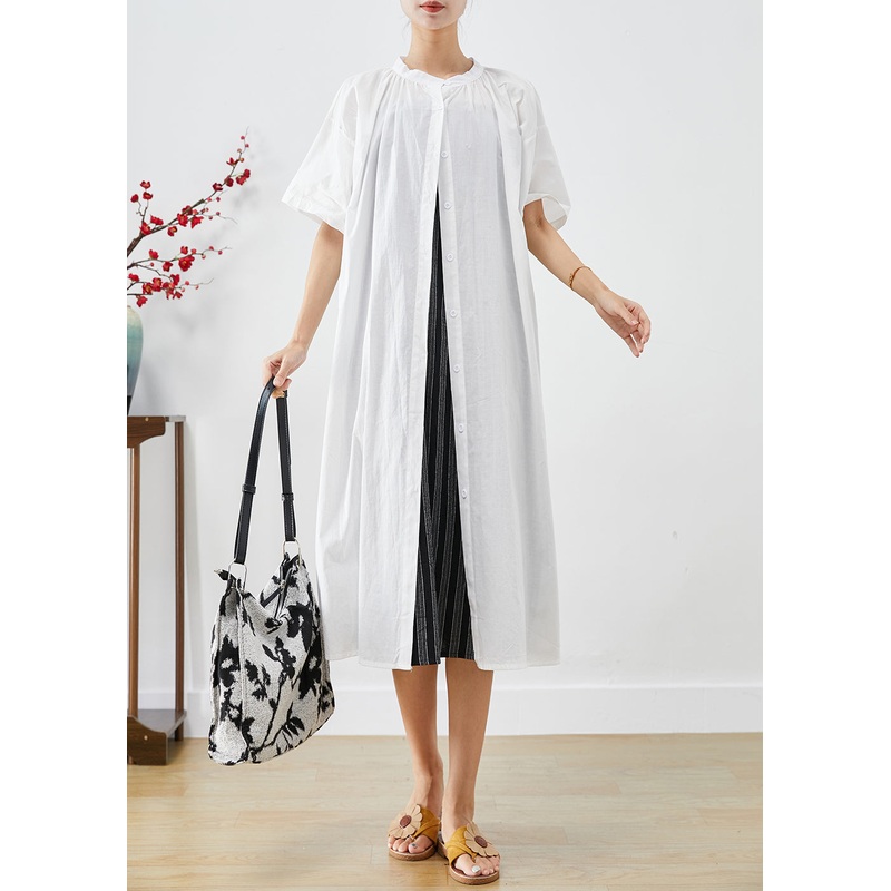 Vintage White Oversized Cotton Cardigan And Dress Two Piece Set Summer