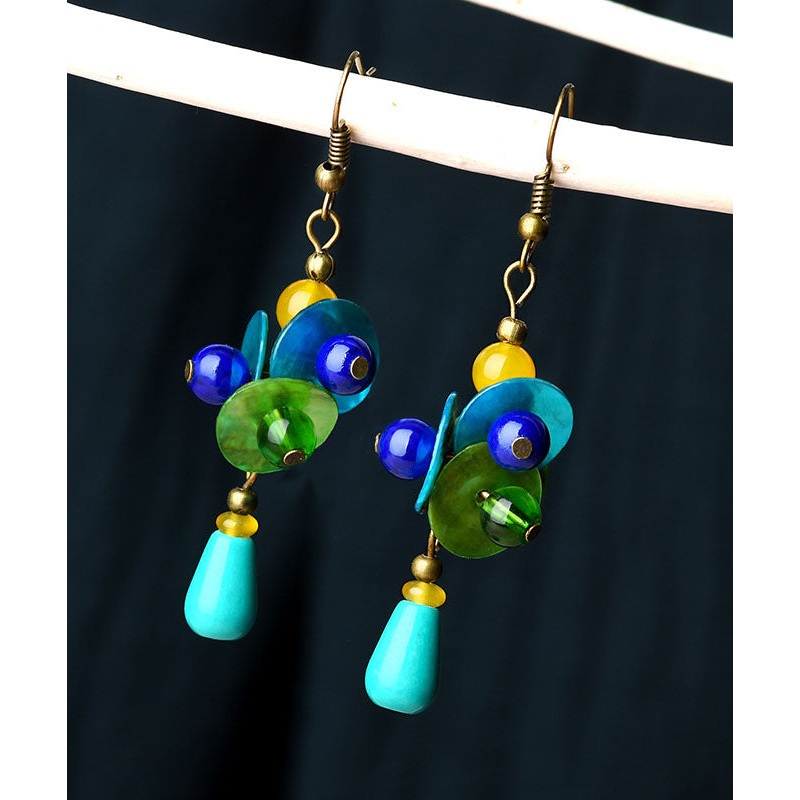 Art Colorblock Turquoise National Style Drop Earrings