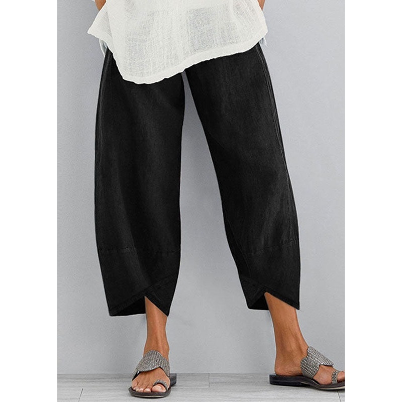 Black Cotton Linen Wide Leg Pants