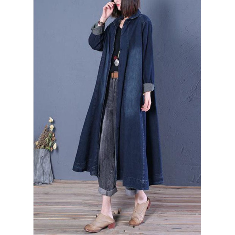 Boutique Blue Peter Pan Collar Patchwork denim trench coats Spring