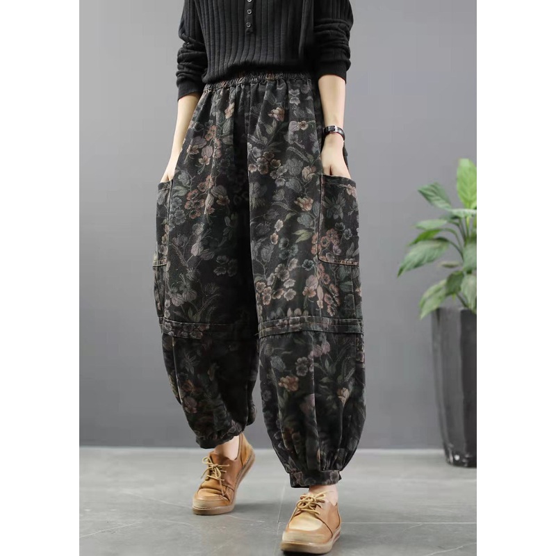 Elegant Print Denim Pants lantern Pants Cotton