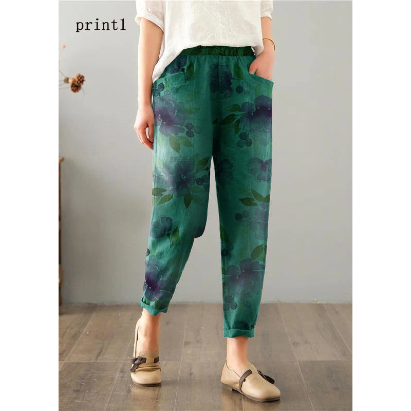 Women print1 Cotton Linen Summer Pants