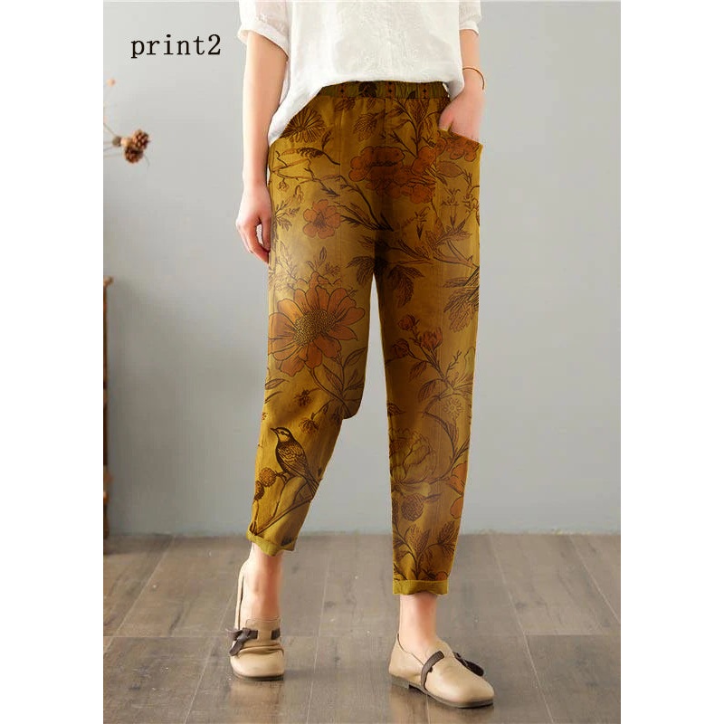 Women print2 Cotton Linen Summer Pants