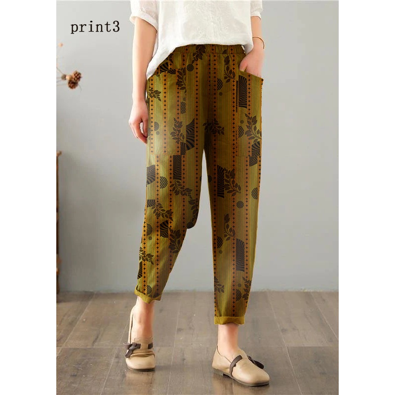 Women print3 Cotton Linen Summer Pants