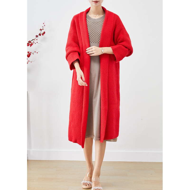 Beautiful Red Oversized Warm Knit Cardigans Fall