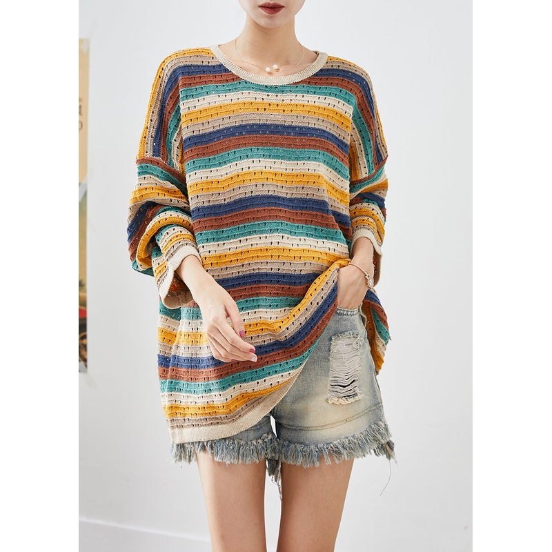 Bohemian Colorblock Oversized Striped Knit Top Fall