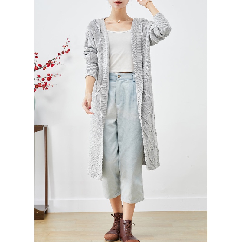 Bohemian Grey Hooded Oversized Knit Long Cardigans Fall